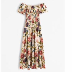 NWT Abercrombie & Fitch Smocked Drop-Waist Puff Sleeve Floral Maxi Size XL Tall